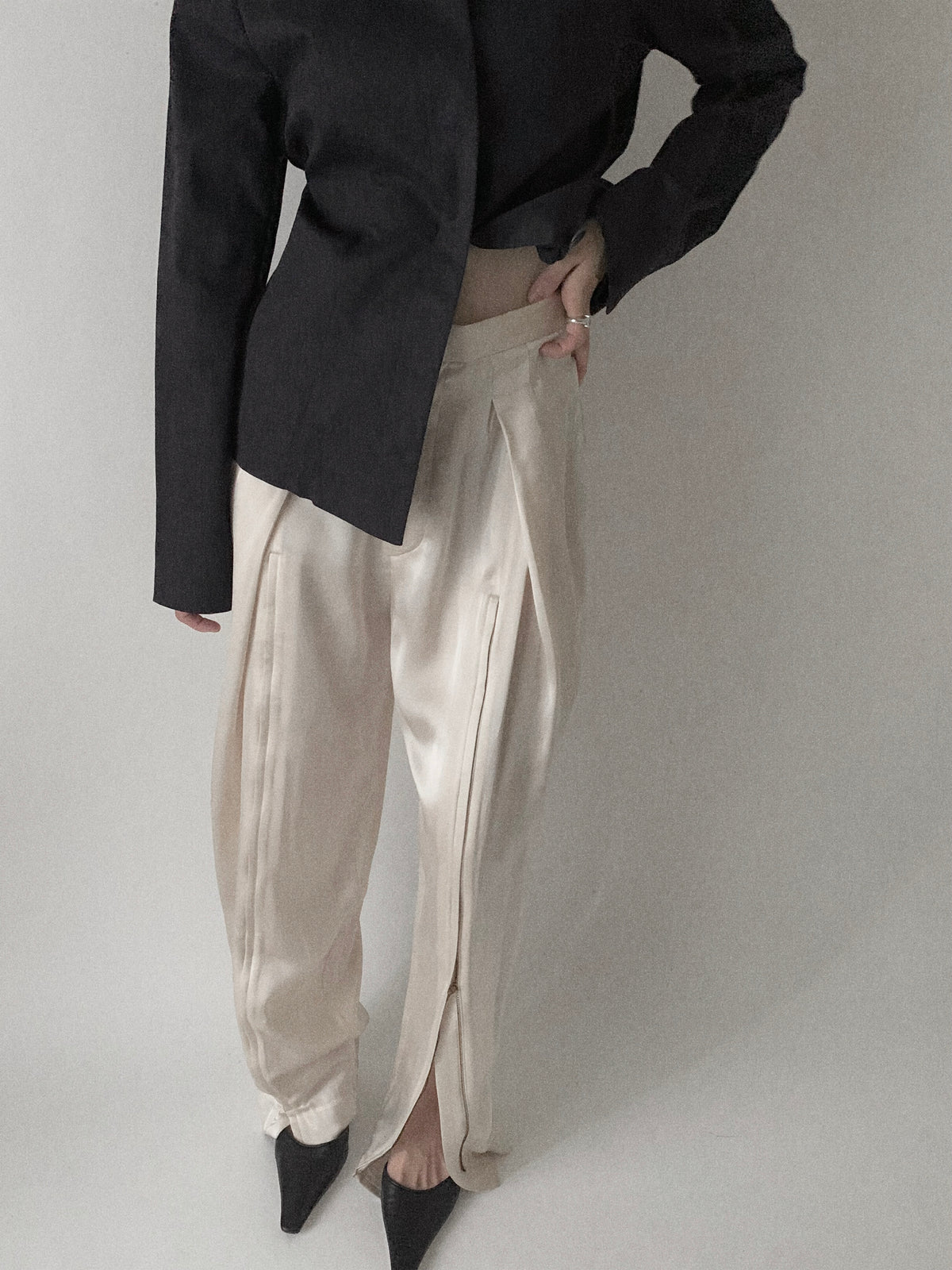 TOGA cream satin zip up pants