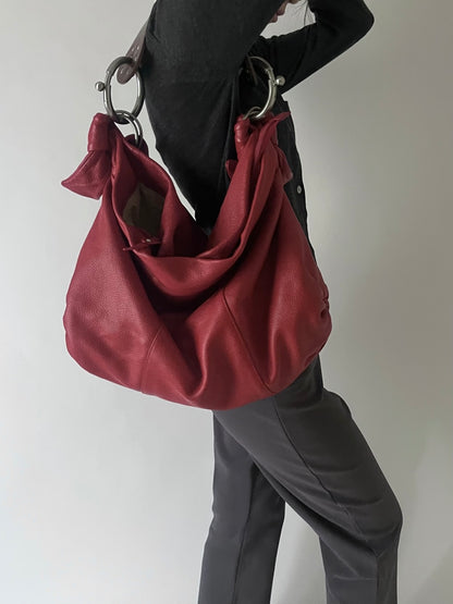 Italy red leather big size bag