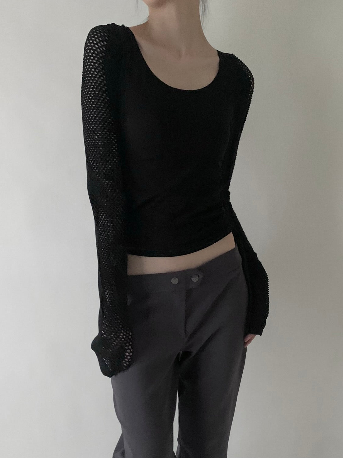 DKNY black mesh long sleeves