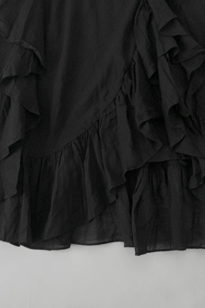 usa black frill long cotton skirt