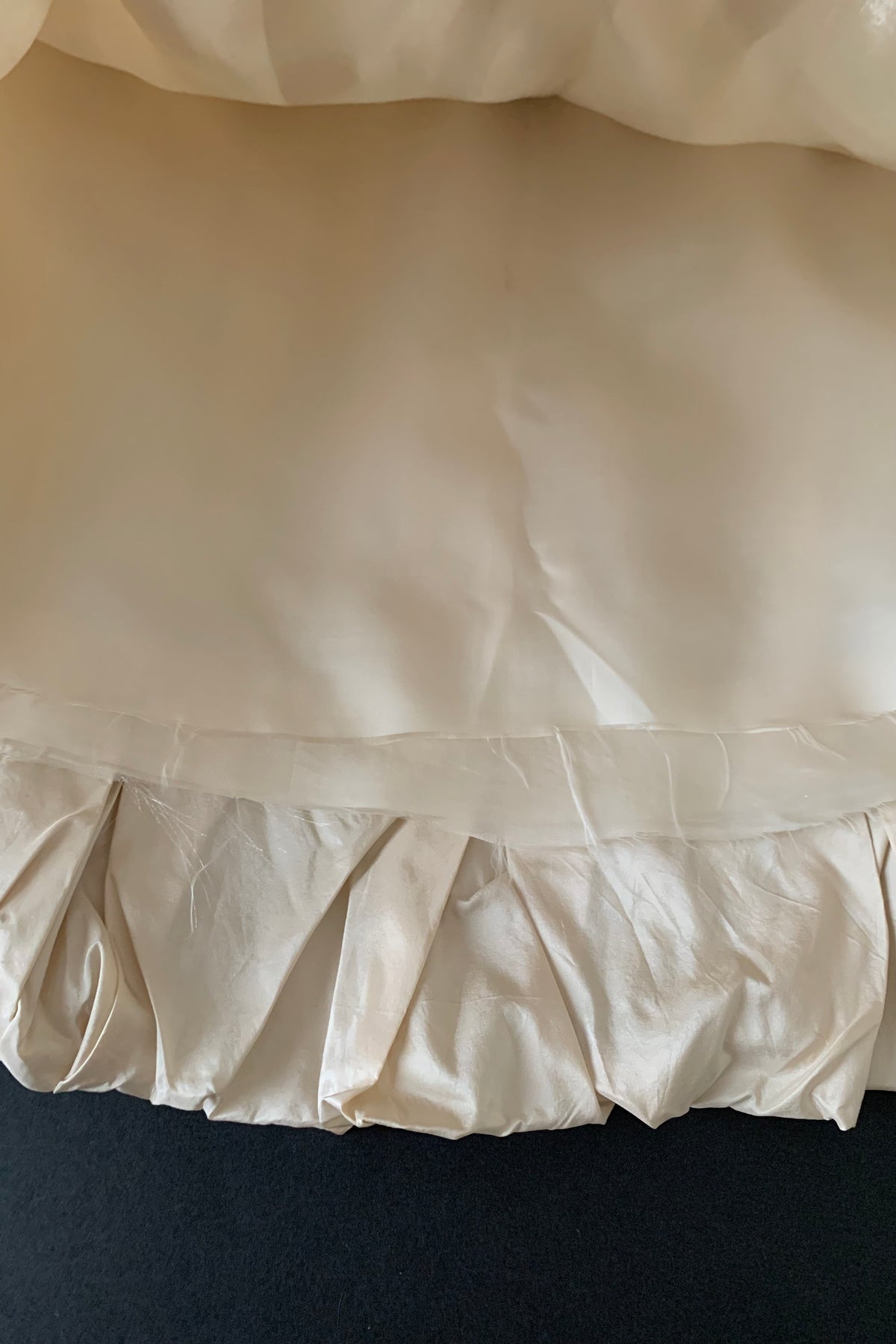 cream balloon flare silk skirt