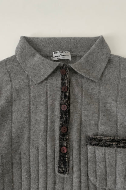 Italy gray shape button knit