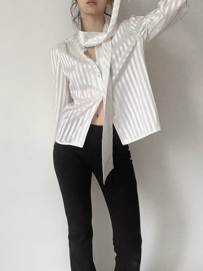 white satin tie shirt