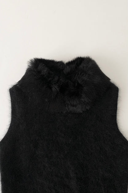 black angora fur neck vest