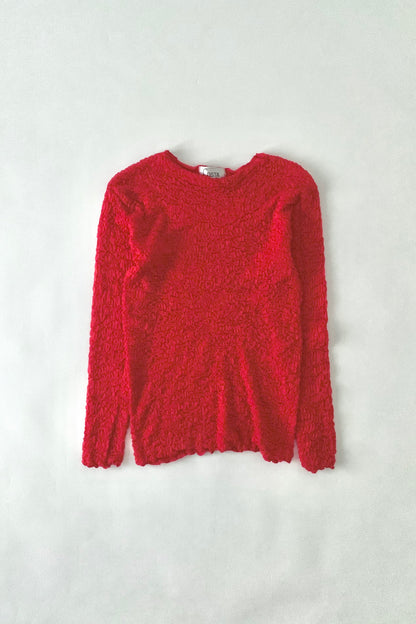 red ruffed long sleeve tops