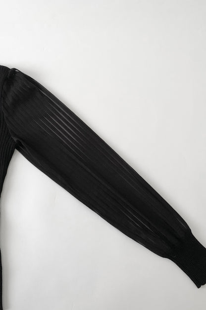 DKNY black sleeve sheer stripe knit tops