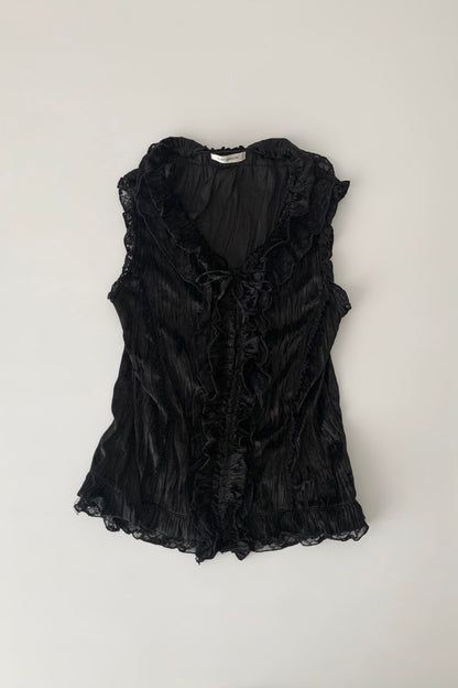 black velours frill vest