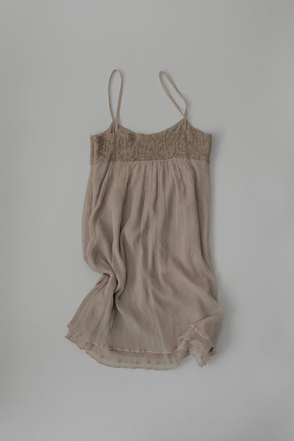 dusty beige flare cami dress