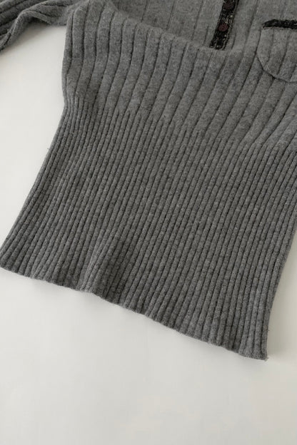Italy gray shape button knit
