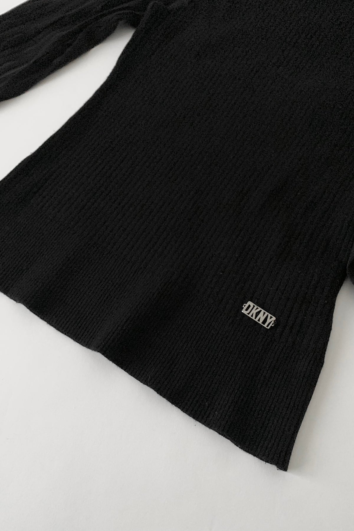 DKNY black sleeve sheer stripe knit tops