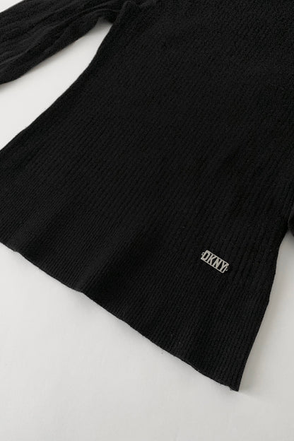DKNY black sleeve sheer stripe knit tops