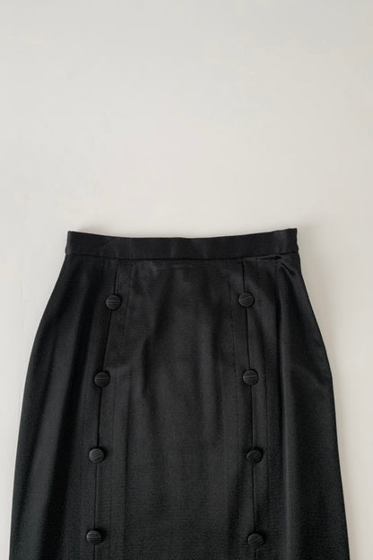 black satin double buttons skirt