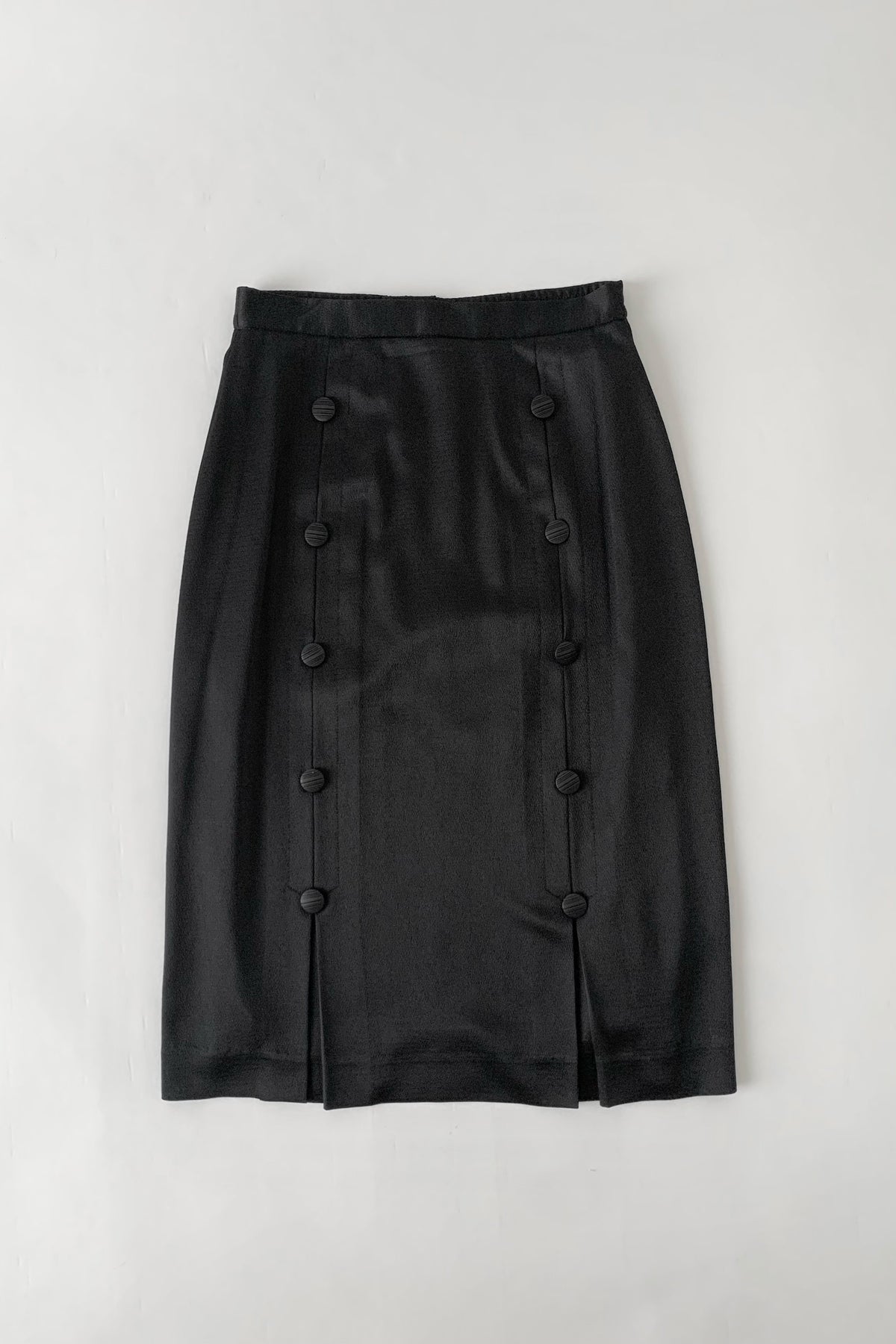 black satin double buttons skirt