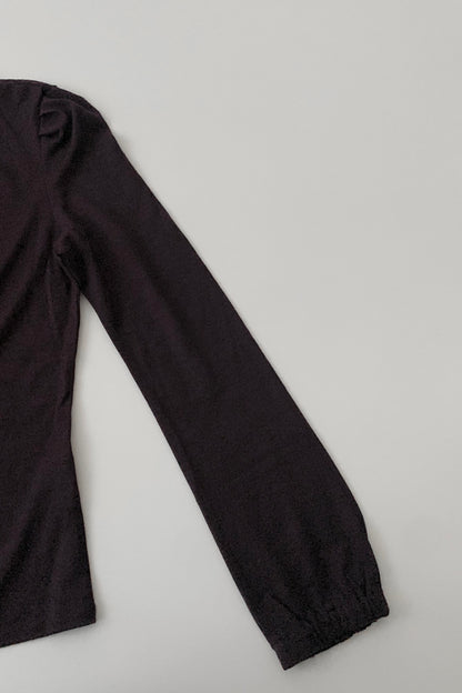 purple tie frill wool blouse