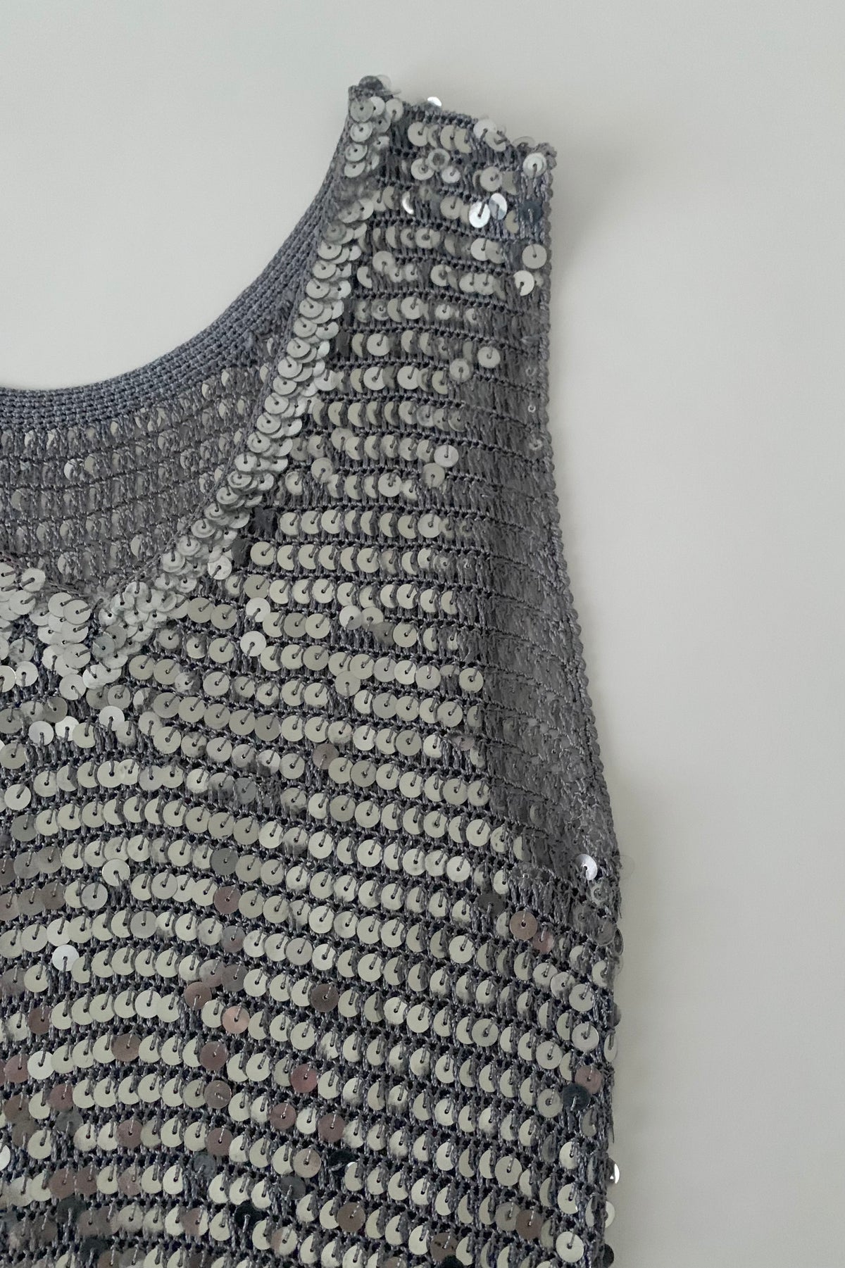 gray sequins v neck tops