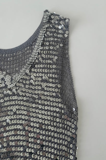 gray sequins v neck tops
