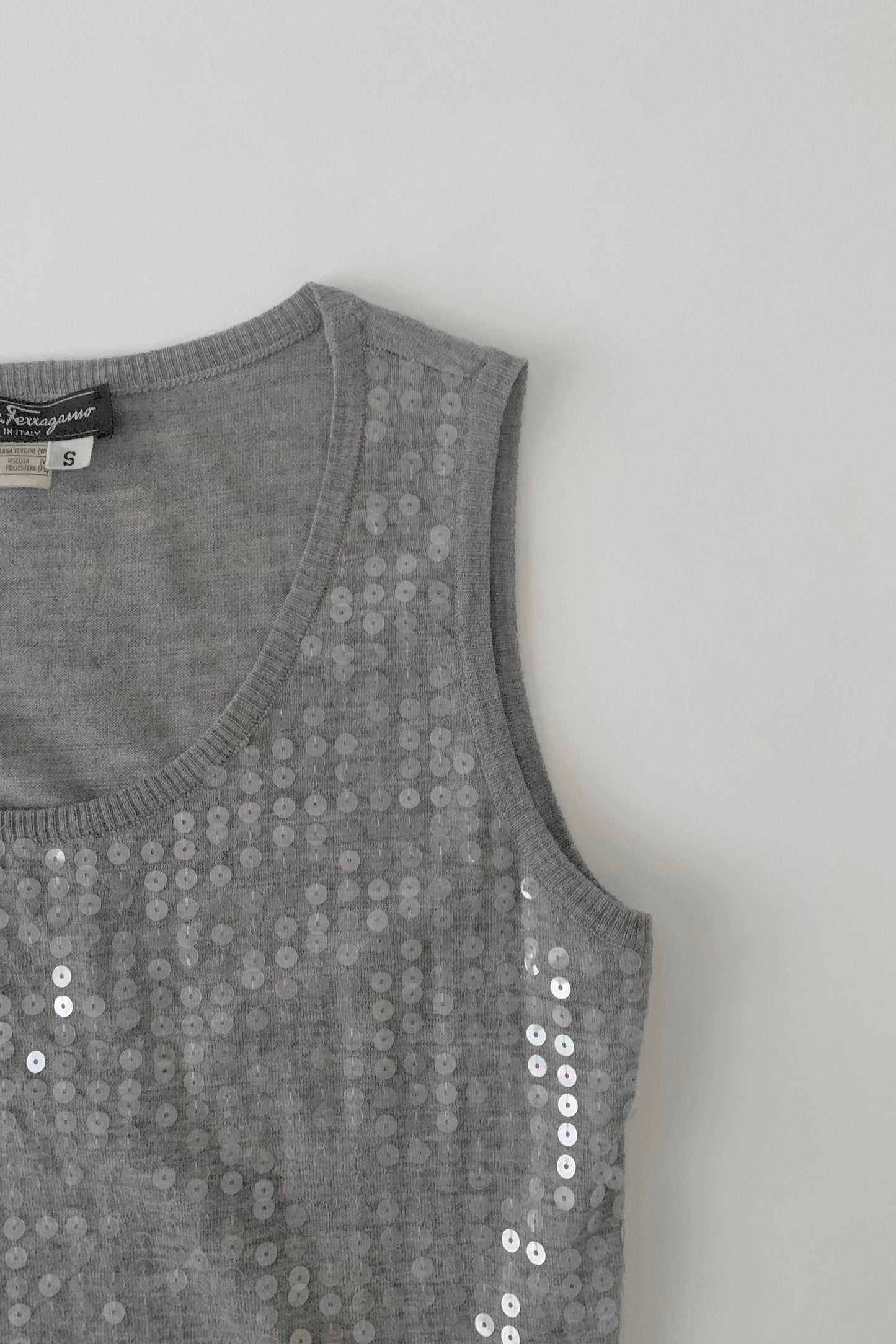 Salvatore Ferragamo gray sequins knit vest