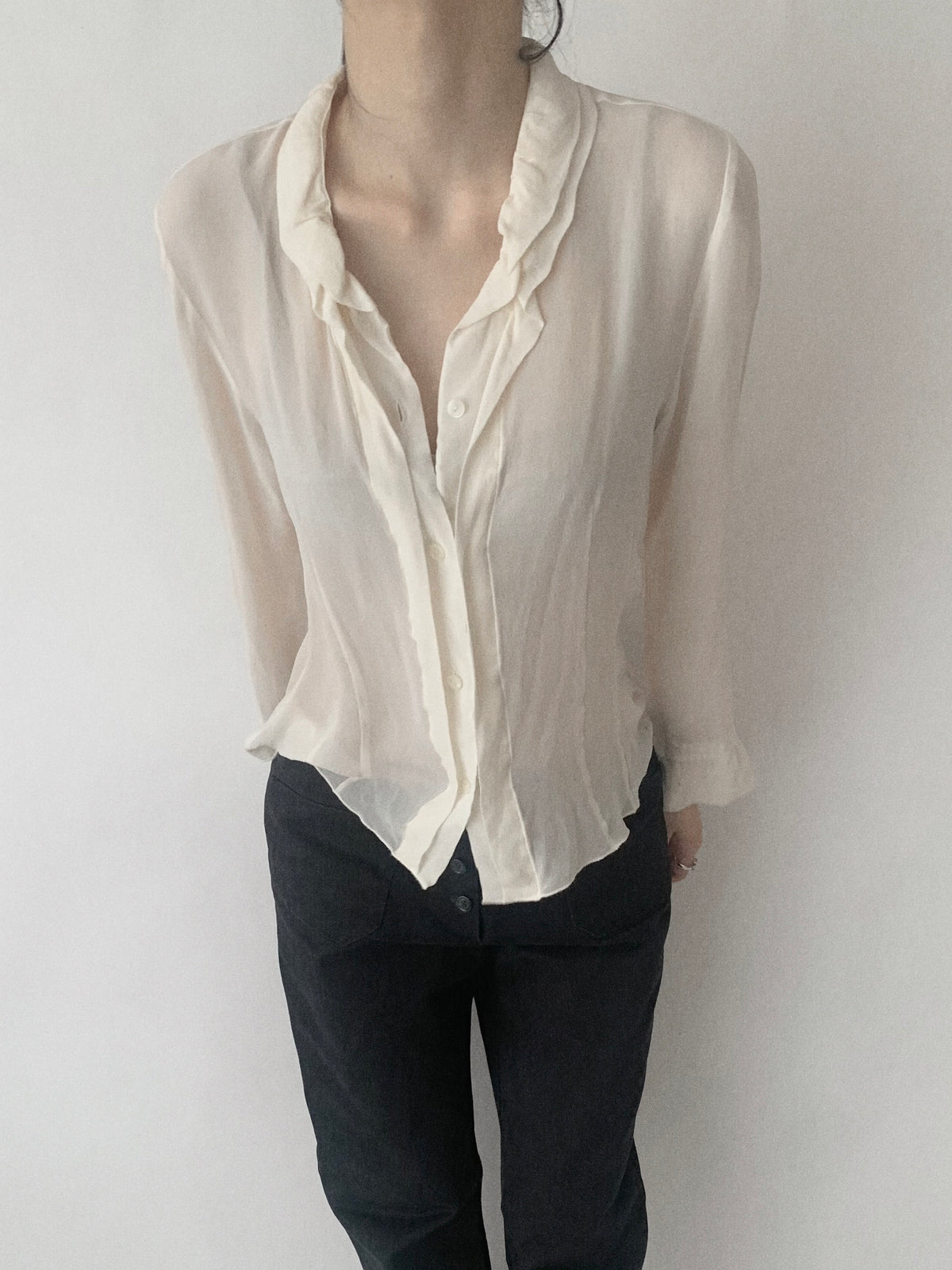 light beige silk see-through blouse