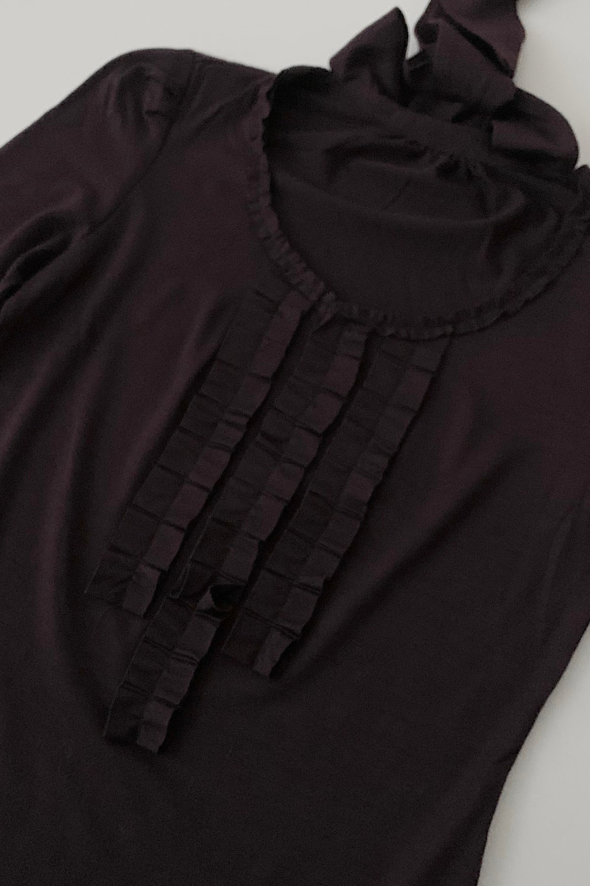 purple tie frill wool blouse