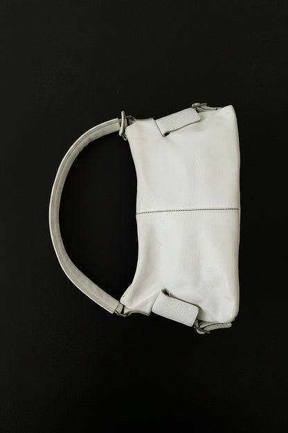 white leather side design bag