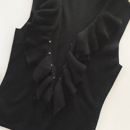 black v frill knit vest