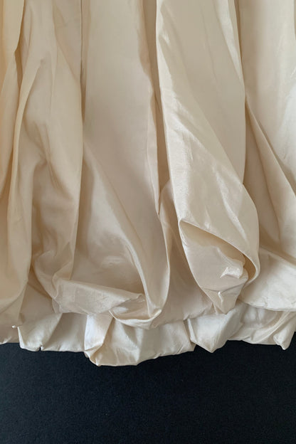 cream balloon flare silk skirt