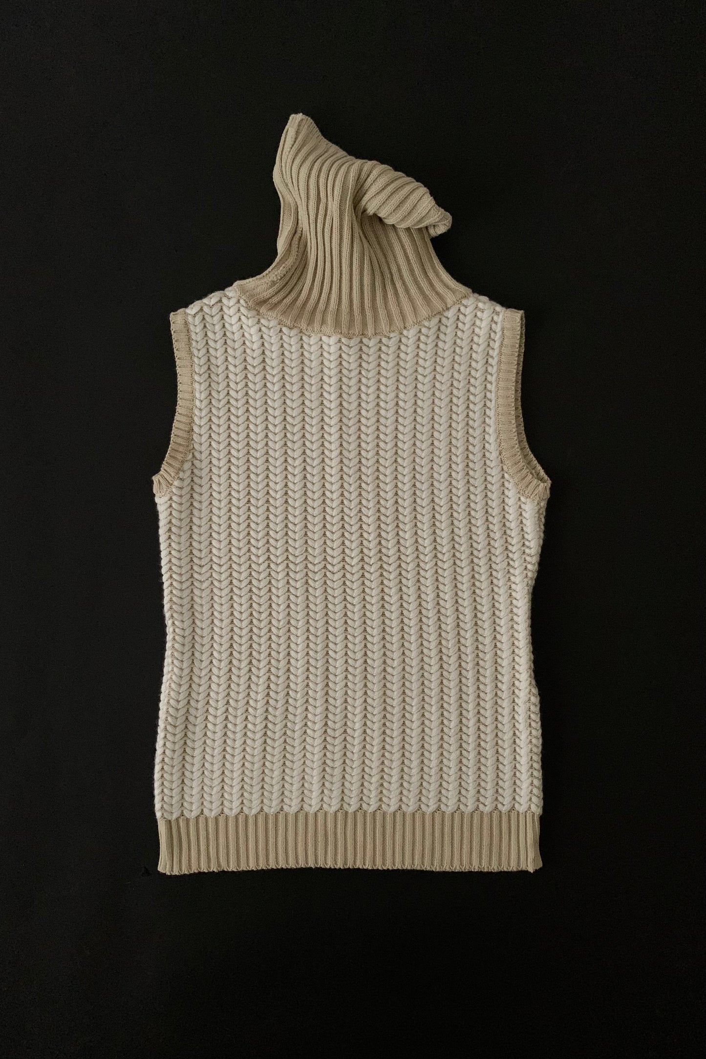 beige herringbone high neck knit vest