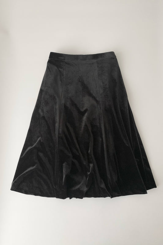 black velours flare skirt