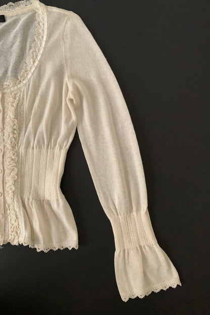 ivory frill knit cardigan