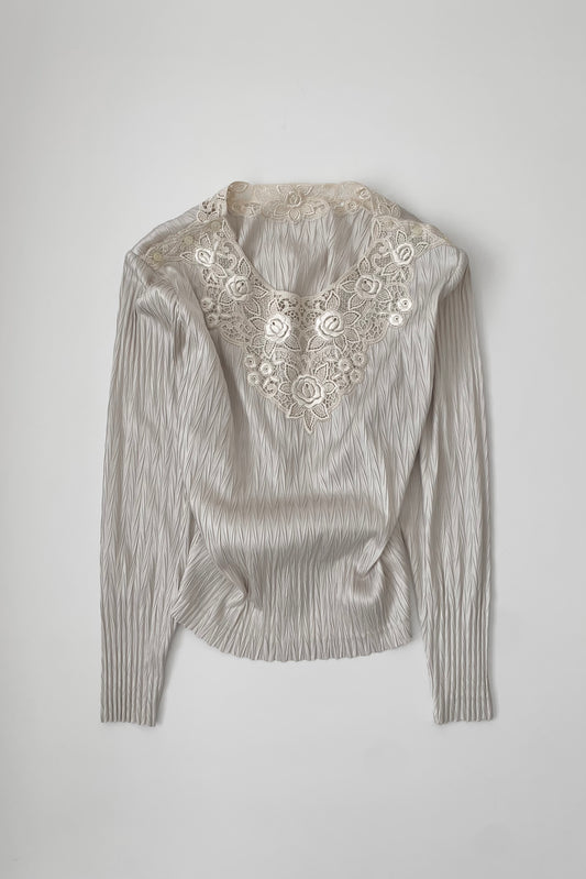 light beige pleats lace tops