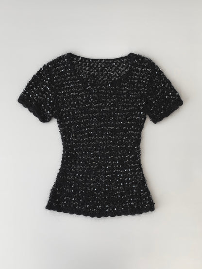 black mohair sequins knit tops