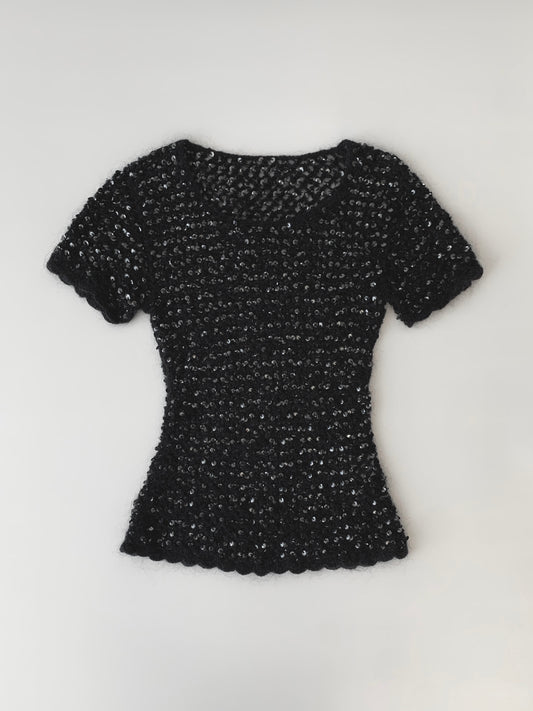 black mohair sequins knit tops