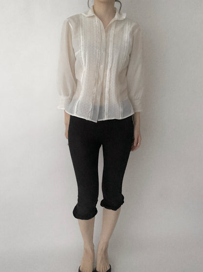white multi buttons sheer chiffon  blouse