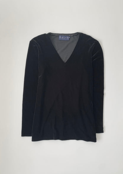 Ralph Lauren black v neck velours tops