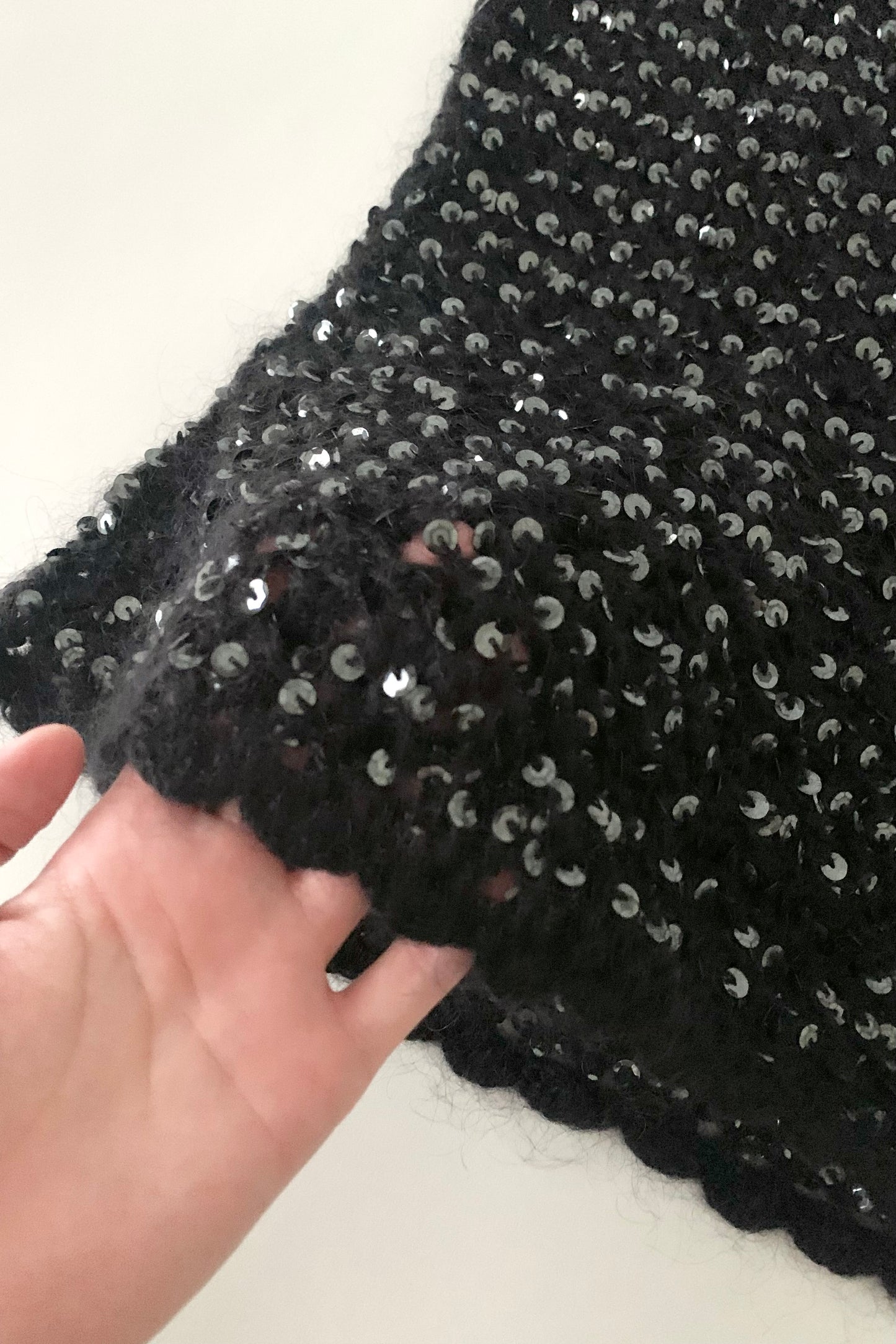 black mohair sequins knit tops