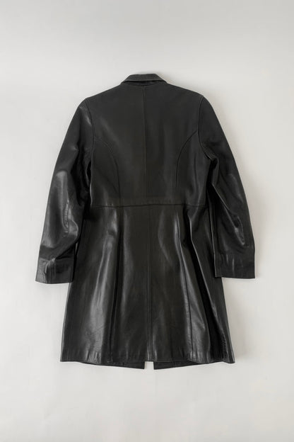 black aging leather coat