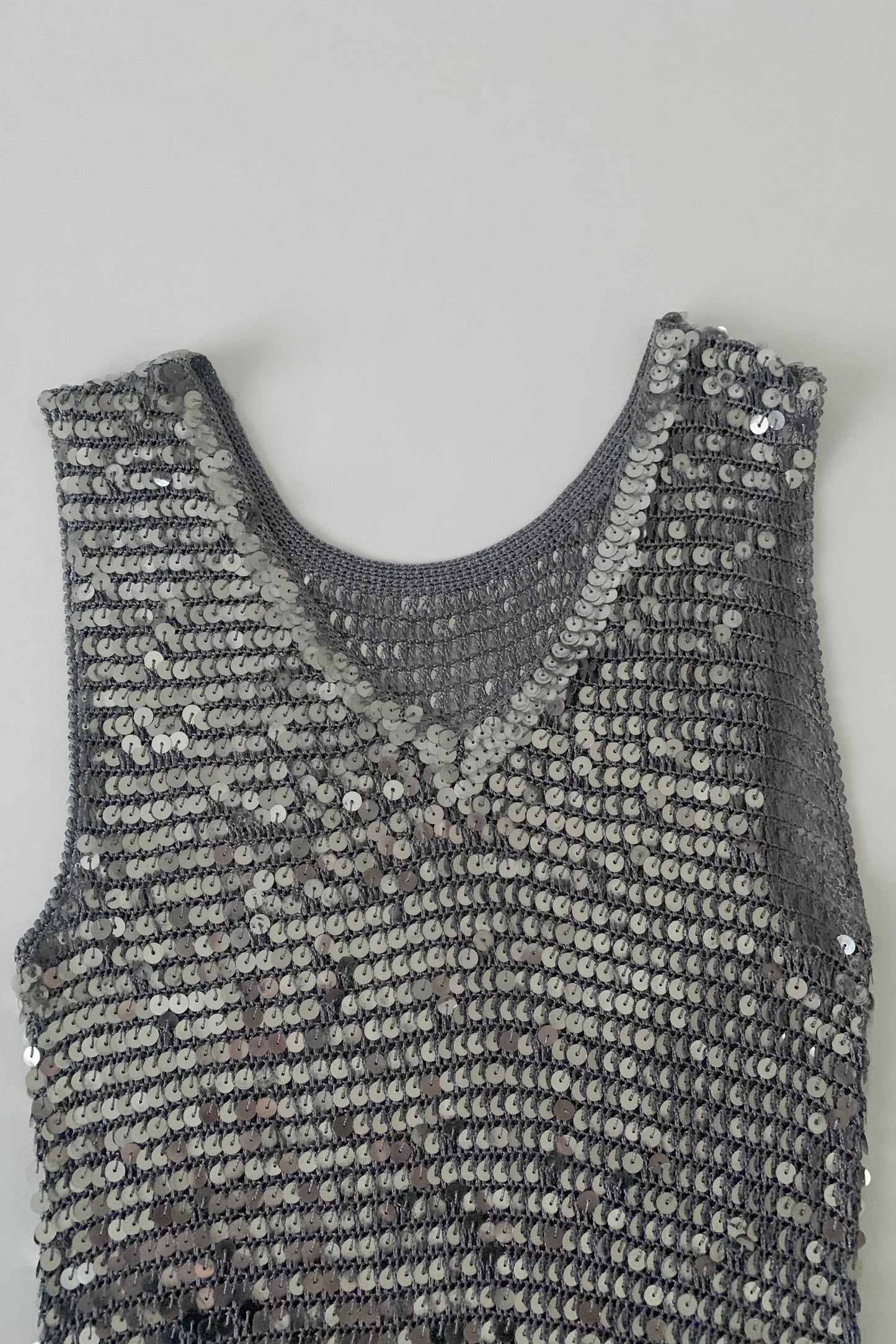 gray sequins v neck tops