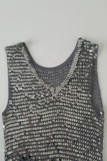 gray sequins v neck tops