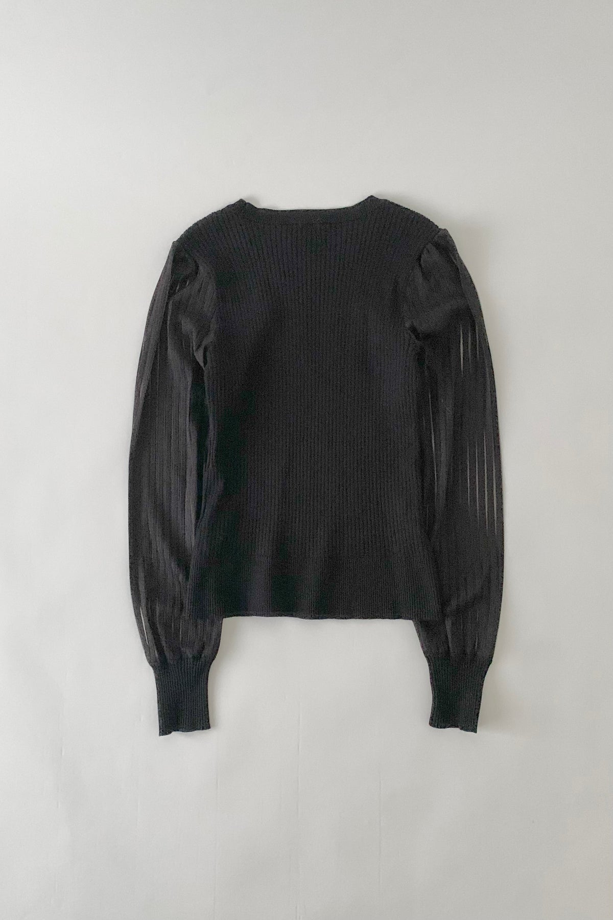 DKNY black sleeve sheer stripe knit tops
