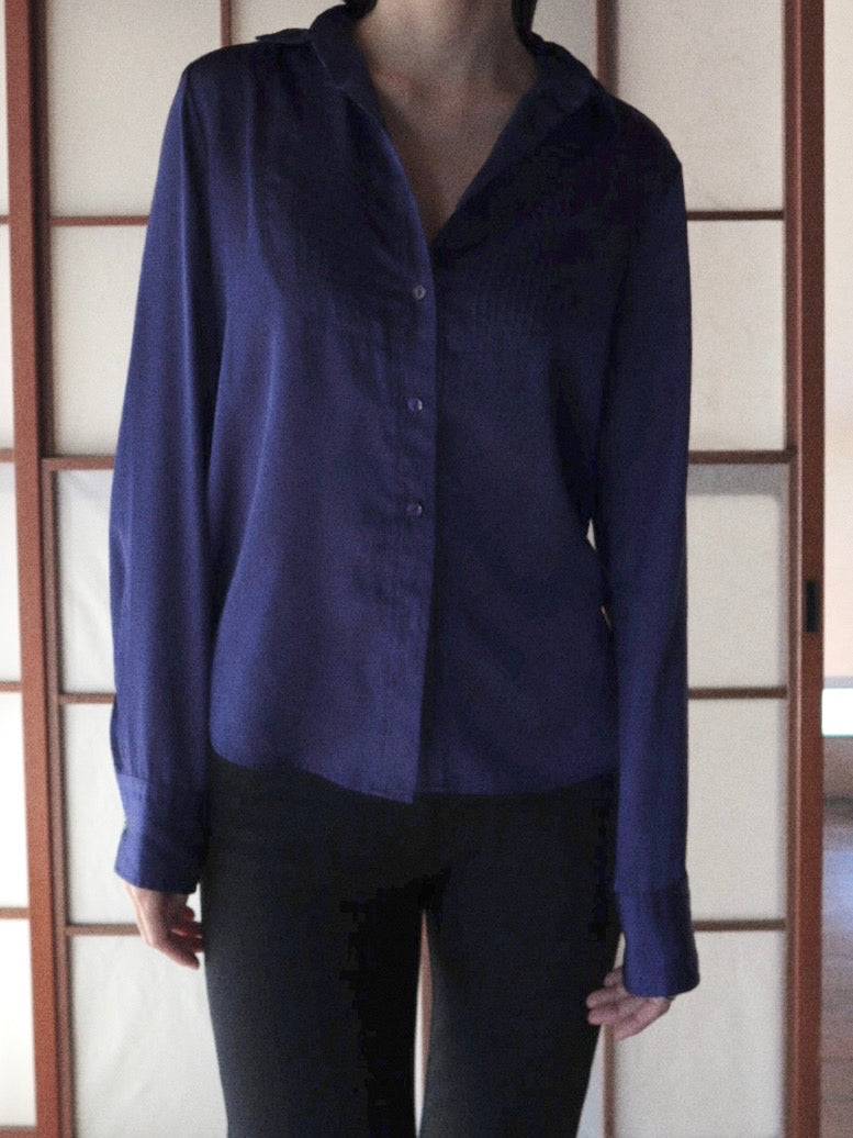 purple blue satin blouse