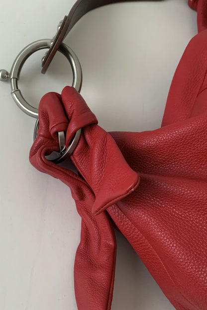 Italy red leather big size bag