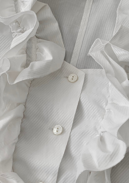 white pinstripe frill blouse