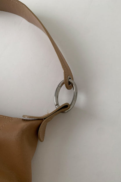 camel brown leather silver pointed bag