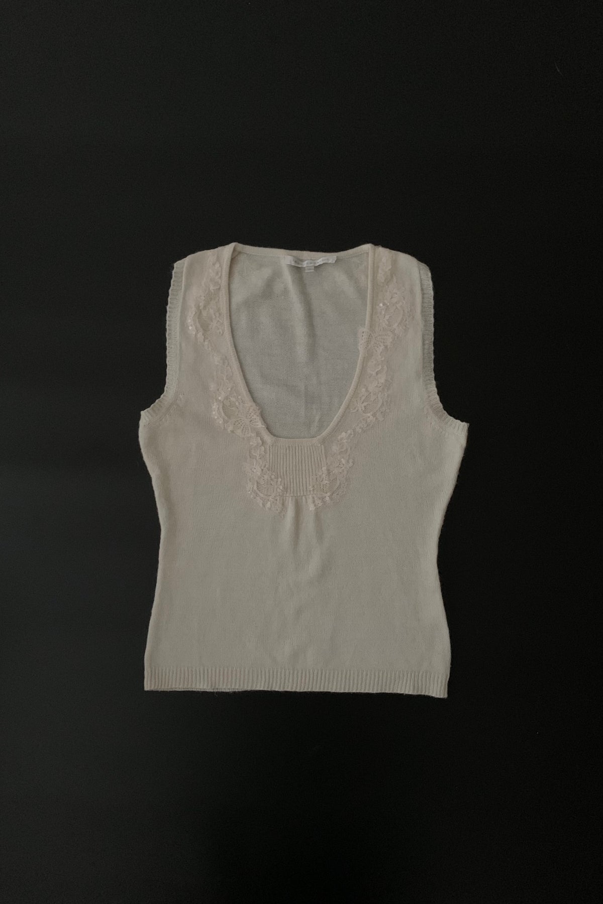 ivory flower sequins knit vest