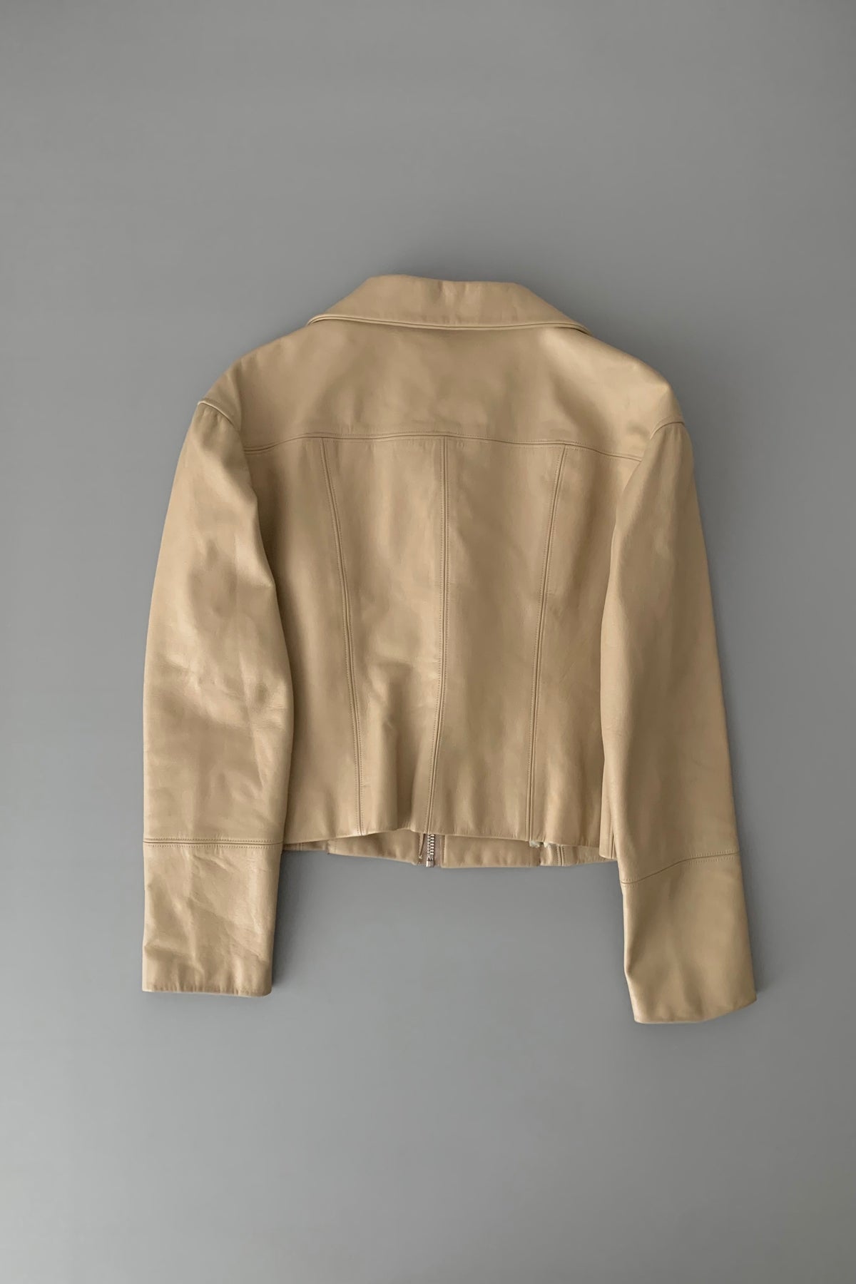 cream leather round collar jacket
