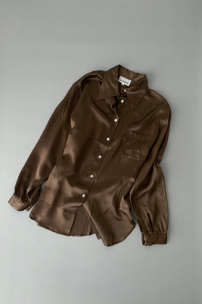 brown silk over sized shirt
