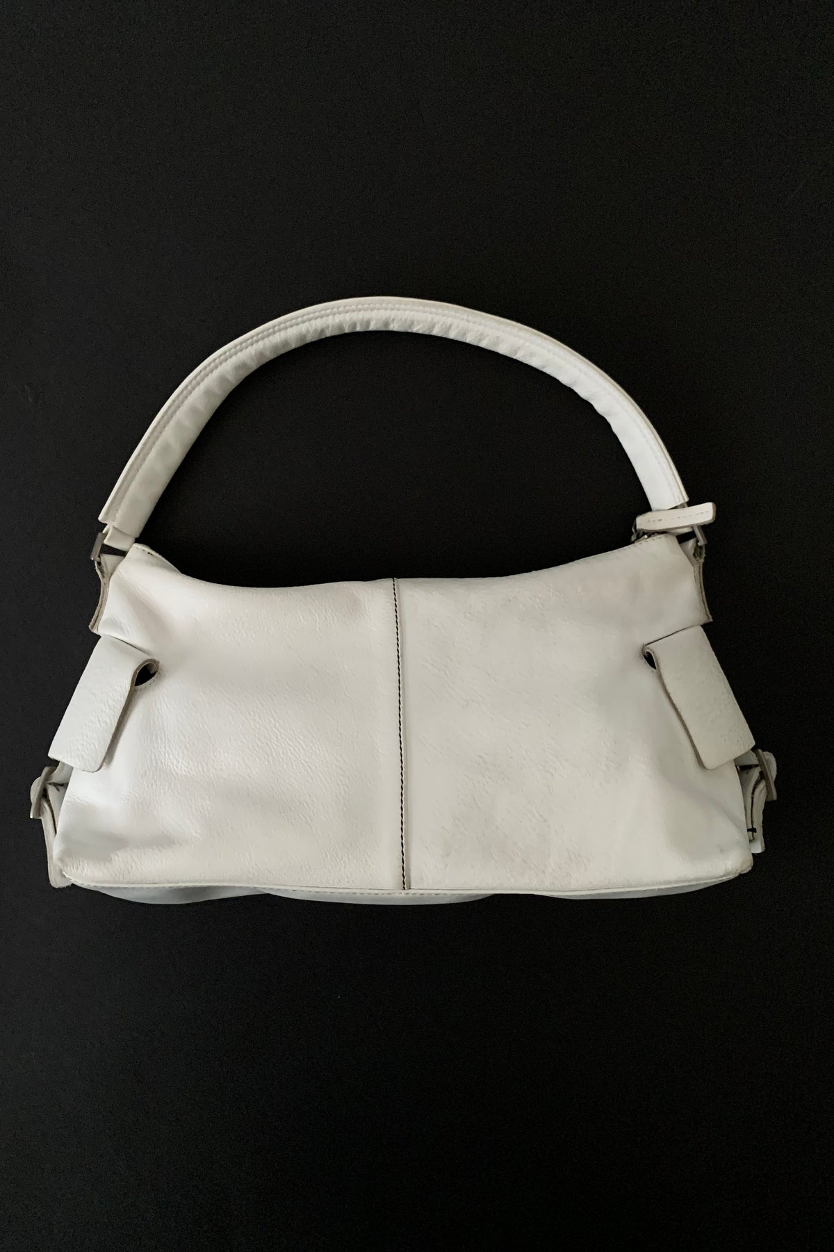 white leather side design bag