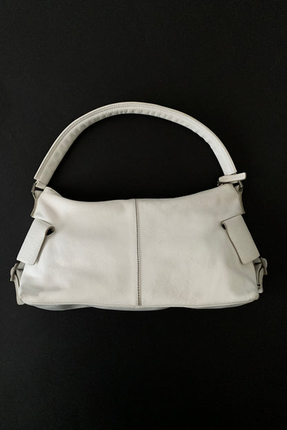 white leather side design bag