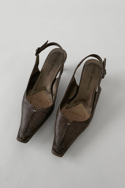 brown leather mule