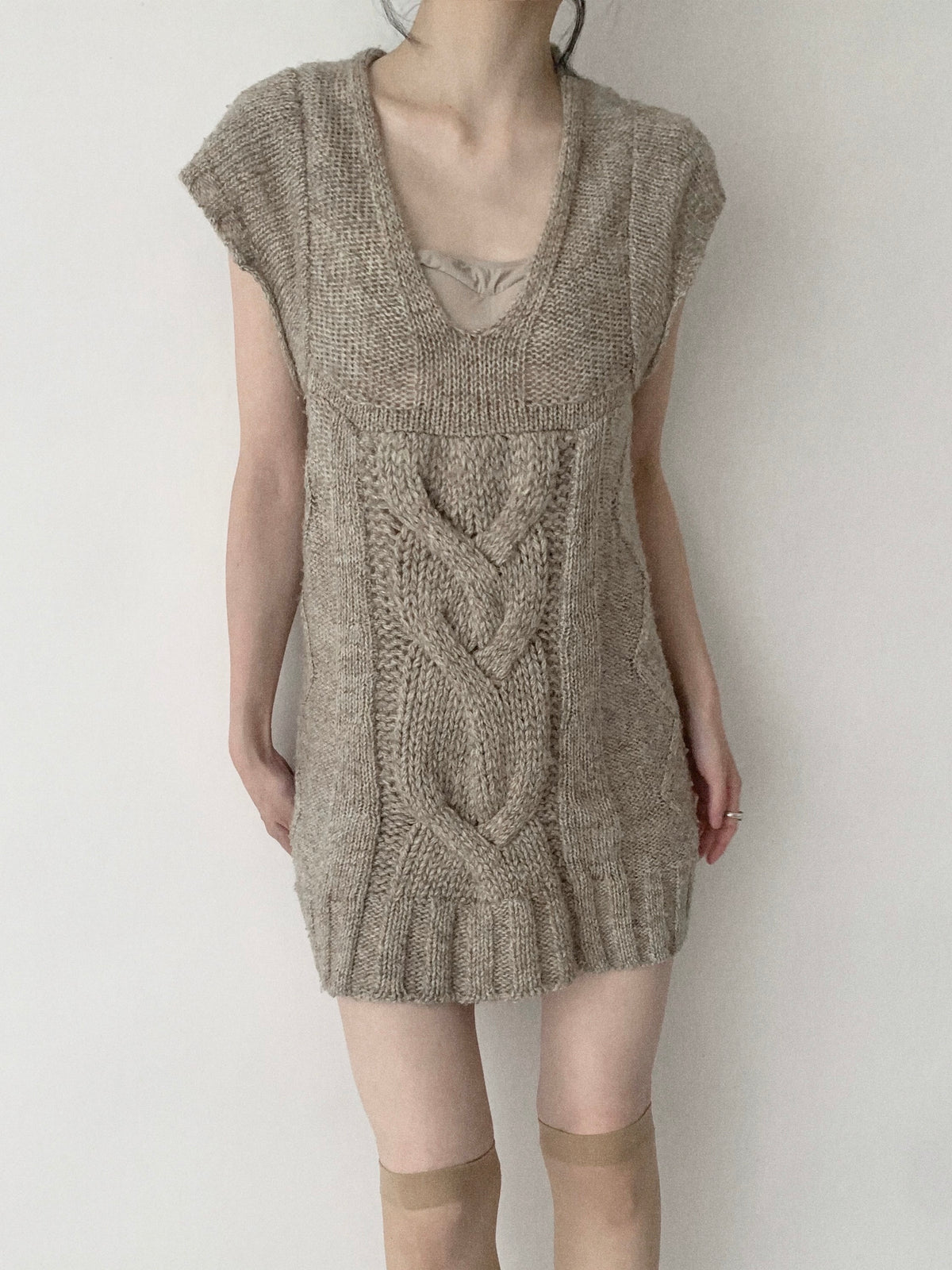 light brown low gauge knit dress